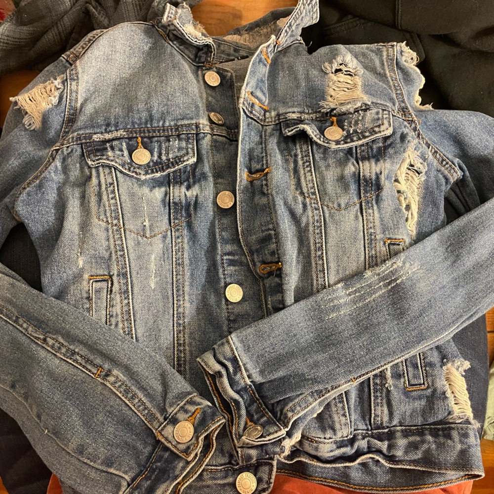 Denim Jean Jacket Distressed Medium